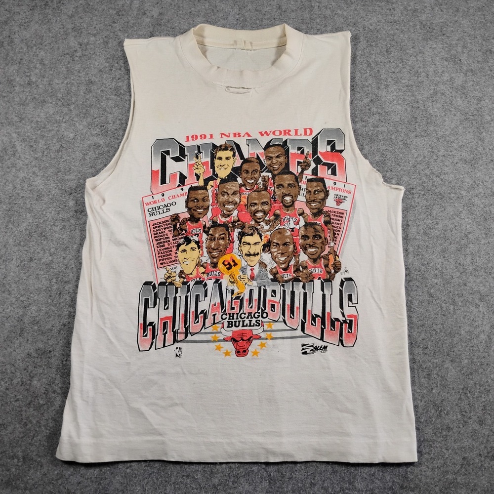 Vintage 1991 Chicago Bulls NBA Champions Salem Caricature Muscle Tee Mens M